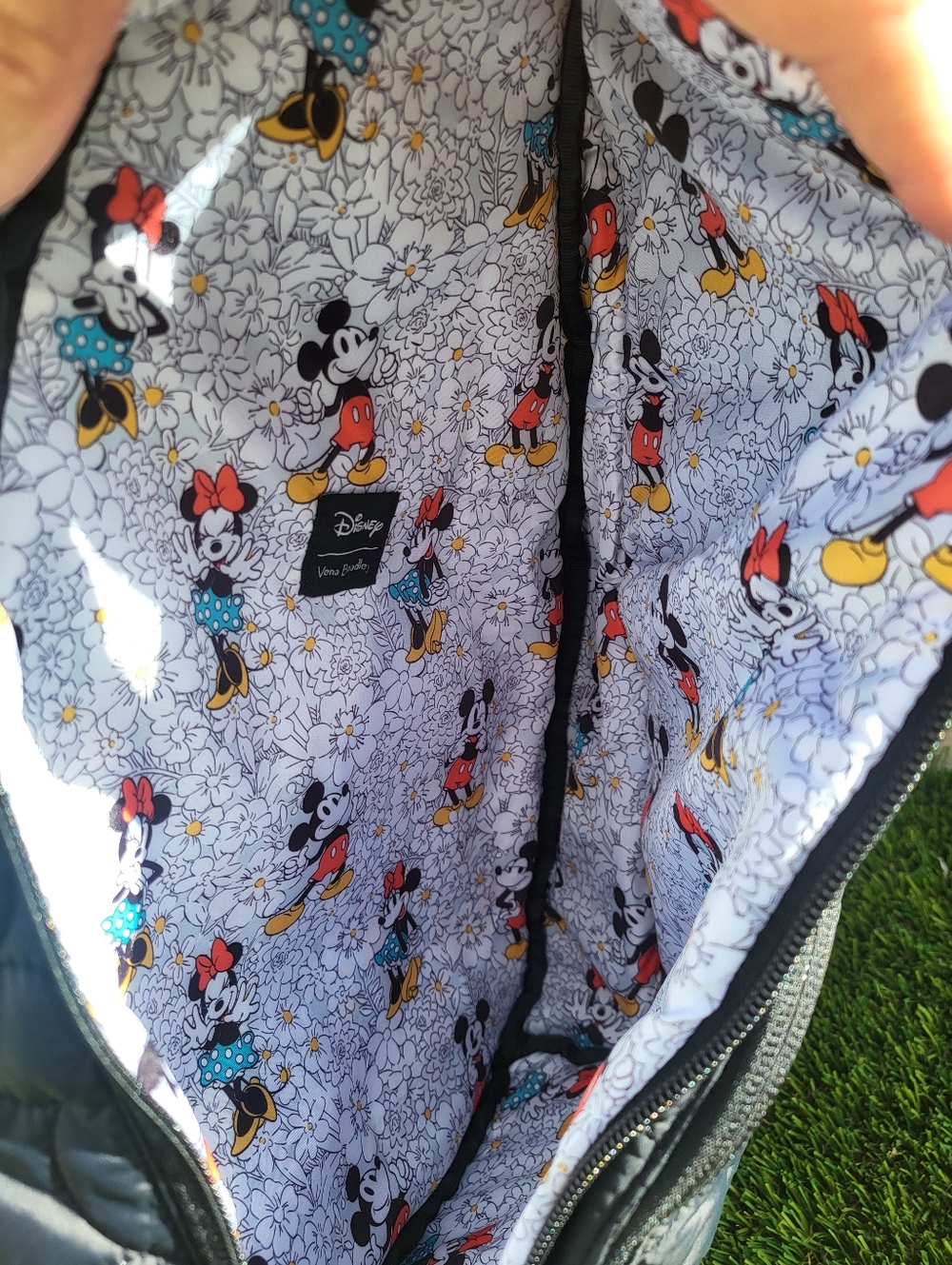 Vera Bradley Disney Black Quilted Sling Backpack with Mickey Mouse Interior. - Picture 14 of 16